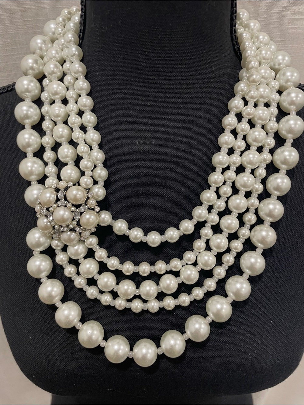 Classic Multi-Strand Pearl Statement Necklace - White